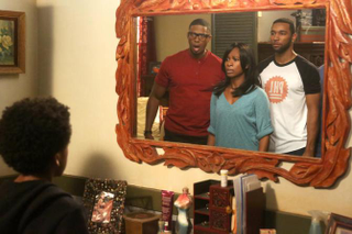 A.J. Hudson as black Charlie, Farley Jackson as black Frank, Leslie Miller as black Dee and Anthony Hill as black Mac in the 12th-season premiere episode of It’s Always Sunny in PhiladelphiaFXX